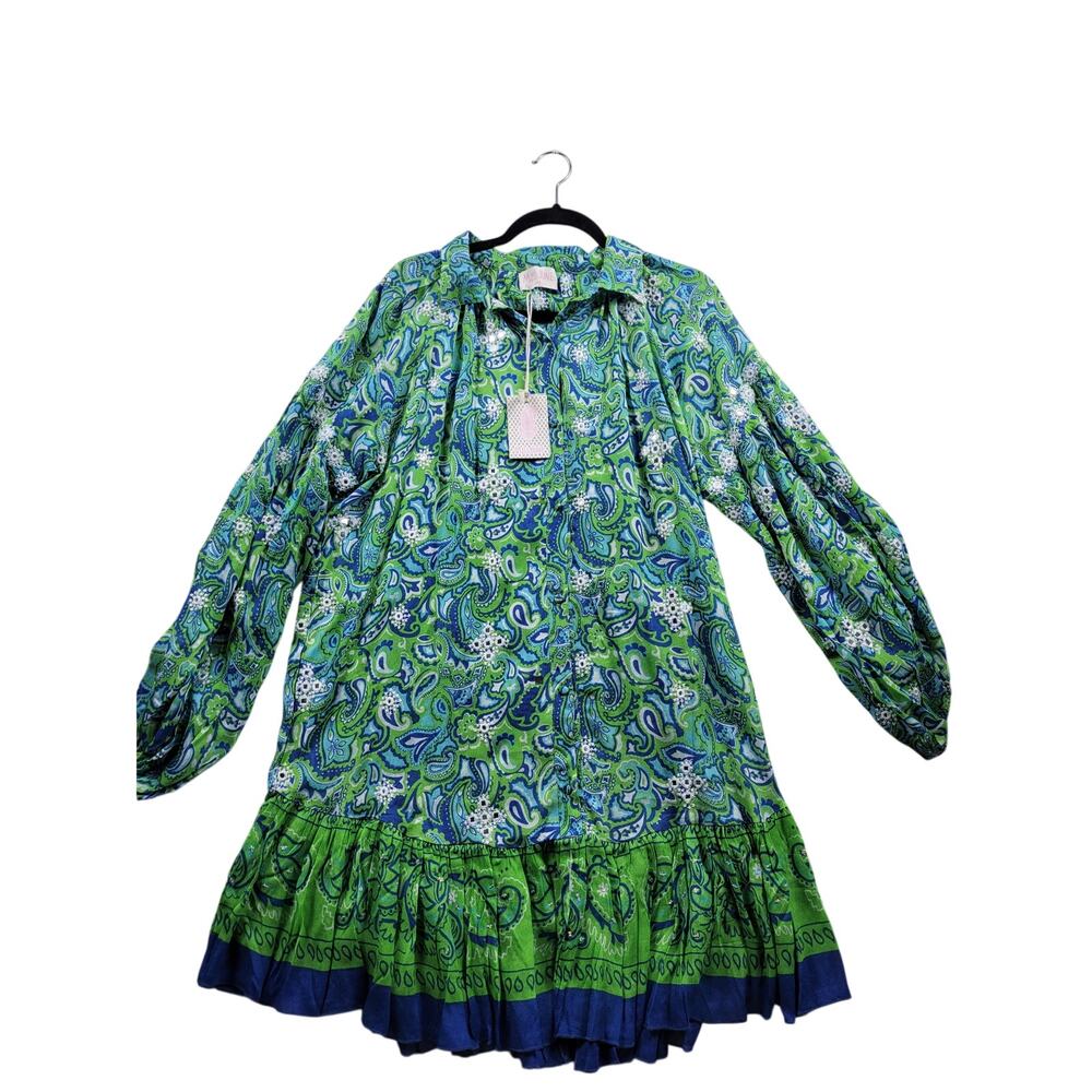 Miss June Women High-Low shirt vintage  style paisley floral  dress with belt,OS